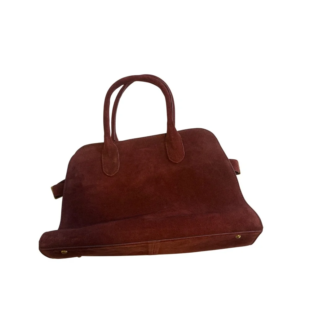 Burgundy Suede Satchel Handbag Leather Tote Bag Dark Red